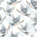 White doves flying with olive branches pattern Royalty Free Stock Photo