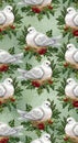 White Doves with Holly Pattern Design Royalty Free Stock Photo