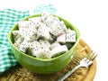 White dragon fruit high nutrient cut in ceramic bowl selective focus Royalty Free Stock Photo