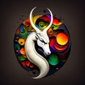 White dragon head on a black background. Generative AI Illistration of ancient white dragon on black background. Dragons