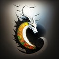 White dragon head on a black background. Generative AI Illistration of ancient white dragon on black background. Dragons