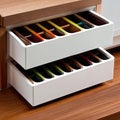 a white drawer with compartments