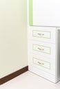 3 white drawer with some green line