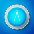 White Drawing compass icon isolated on blue background. Compasses sign. Drawing and educational tools. Geometric Royalty Free Stock Photo