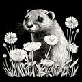 Feisty Ferret In The Flower: Detailed Landscape Illustration