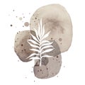 White drawing of palm leaf on gray watercolor oval stains background Royalty Free Stock Photo