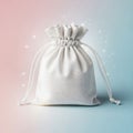 A white drawstring bag on a pink and blue background Royalty Free Stock Photo