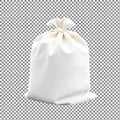 A white drawstring bag standing upright against a transparent grid background Royalty Free Stock Photo