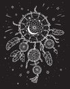 White dream catcher on the black night sky background Royalty Free Stock Photo