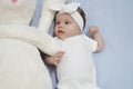 Newborn baby girl with her bunny Royalty Free Stock Photo