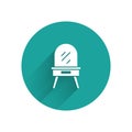 White Dressing table icon isolated with long shadow. Green circle button. Vector