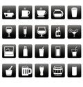 White drink icons on black squares