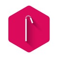 White Drinking plastic straw icon isolated with long shadow. Pink hexagon button. Vector Illustration Royalty Free Stock Photo
