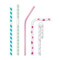 White drinking straws with different patterns. Vector realistic set. Various bends Royalty Free Stock Photo