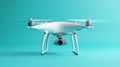 White drone with a camera against a turquoise background Generative AI Royalty Free Stock Photo