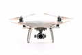 White drone with camera isolated on a white background. Generative AI Royalty Free Stock Photo