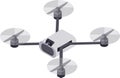 White drone hovering and recording with camera, isometric view, propellers turning, isolated on white background