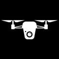 White drone silhouette on black. Simple illustration