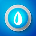 White Drop icon isolated on blue background. Circle blue button with white line. Vector Royalty Free Stock Photo