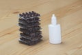 Dropper bottle with blister pack brown capsule stack