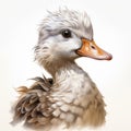 Detailed Duck Head Portrait On White Background - Digital Painting Royalty Free Stock Photo