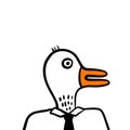 White duck head of businessman boss or manager hand drawn illustration
