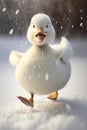 white duck in snow happy Royalty Free Stock Photo