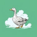 White Duck Walking On Clouds: Detailed Sketches And Hyper-realistic Animal Illustrations Royalty Free Stock Photo