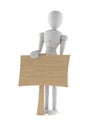 White dummy character with woodensign Royalty Free Stock Photo