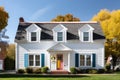 white dutch colonial with colored wide dormer windows