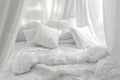 white duvet and pillows in a white boudoir close-up, the concept of preparing for the winter season,household chores,comfort in Royalty Free Stock Photo