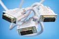 White DVI cable video monitor connectors on blue background Royalty Free Stock Photo