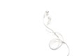 White earphones on white background, blank text