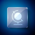 White Earth globe icon isolated on blue background. Square glass panels. Vector Illustration Royalty Free Stock Photo
