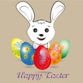 White Easter bunny and colored eggs Royalty Free Stock Photo