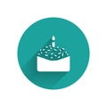 White Easter cake and candle icon isolated with long shadow. Happy Easter. Green circle button. Vector Royalty Free Stock Photo