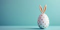 White easter egg with gold polka dots and bunny ears on turquoise background, minimal festive composition with copy Royalty Free Stock Photo