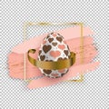 White Easter Egg in Gold Square with Pink Blots on white background. Grunge. Easter banner.. Heart pattern Royalty Free Stock Photo