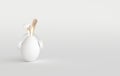 White Easter egg with rabbit ears on white background. Happy Easter big hunt or sale banner, mockup template. April holiday -