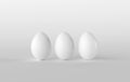White easter eggs on white background. 3d render, digitally generated template. Happy Easter eggs big hunt or sale banner