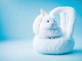 A white Easter fluffy bunny sitting on a fluffy chair. ai generative