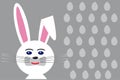 White Easter rabbit on eggs grey background