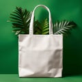 a white eco bag mockup set against a vibrant green backdrop