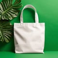 a white eco bag mockup set against a vibrant green backdrop