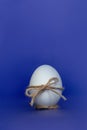 white egg on a blue background kraft ribbon bow