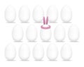White egg with funny Easter decor of bunny ears surrounded by ordinary eggs  vector illustration Royalty Free Stock Photo