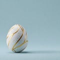 A white egg with gold decorative lines and dots on a light blue background Generative AI Royalty Free Stock Photo