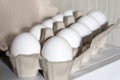 White egg organic carton package, close up view Royalty Free Stock Photo