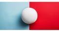 A white egg on a red and blue background with the yolk facing up, AI