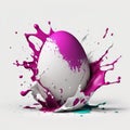 White egg with splash magenta paint, Holiday draw egg Royalty Free Stock Photo